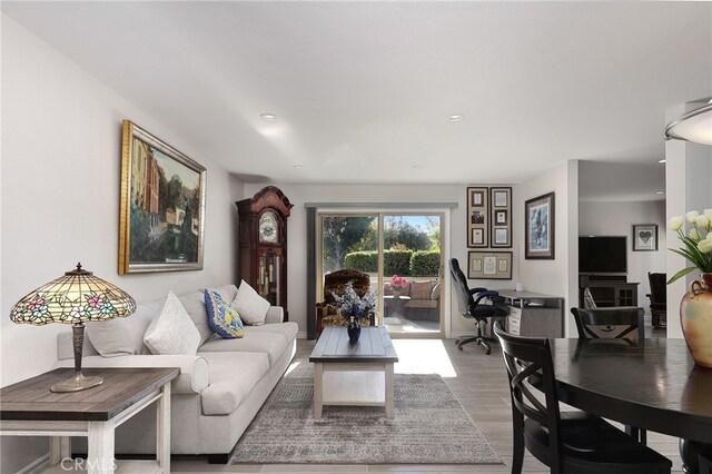 living room with hardwood / wood-style flooring