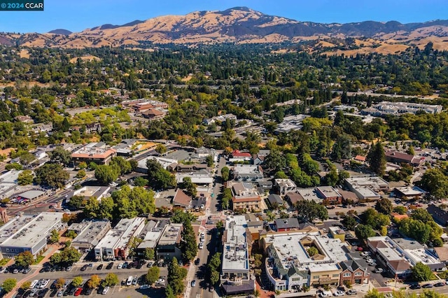 drone / aerial view featuring a mountain view