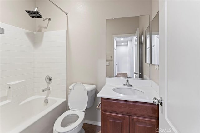 full bathroom with vanity, shower / bath combination, and toilet