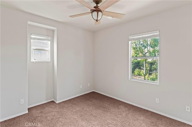 empty room with carpet flooring and ceiling fan