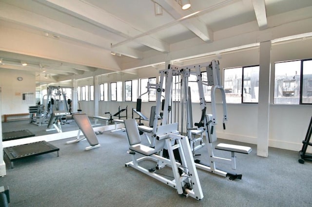 exercise room with carpet flooring