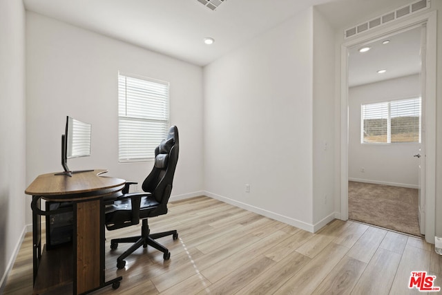 office featuring light hardwood / wood-style flooring