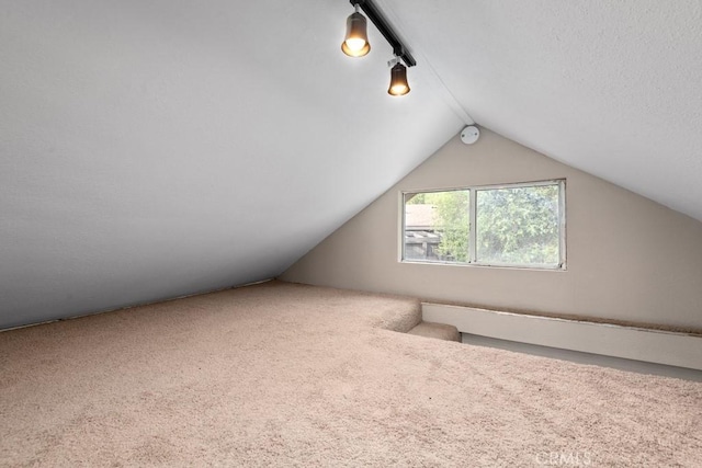 bonus room with lofted ceiling and carpet