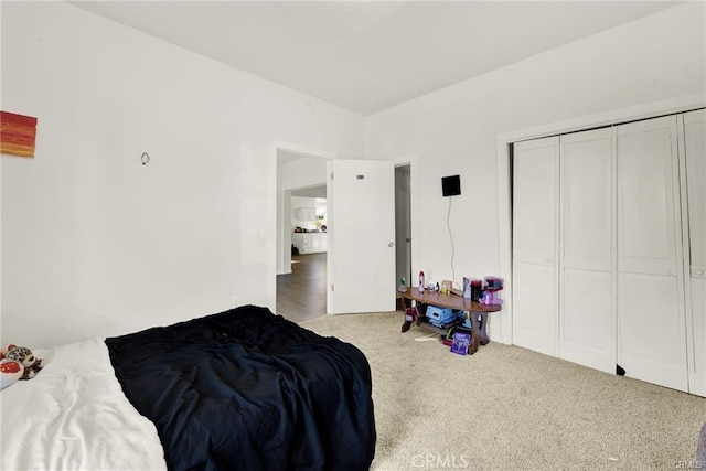 bedroom with carpet and a closet