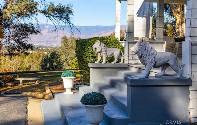 view of patio featuring a mountain view