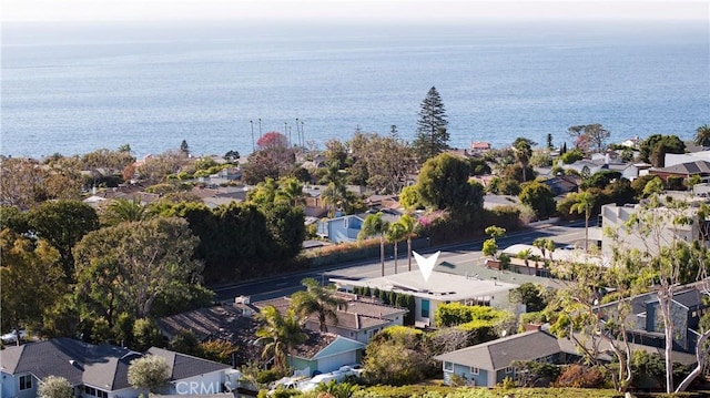 birds eye view of property featuring a residential view and a water view