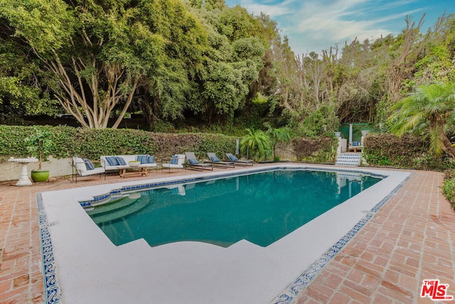 view of swimming pool with a patio