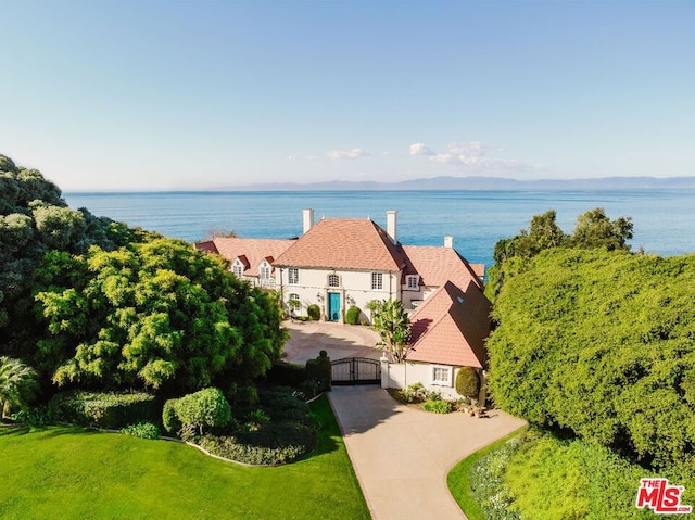 aerial view with a water view