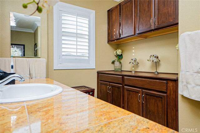 bathroom featuring vanity and ornamental molding