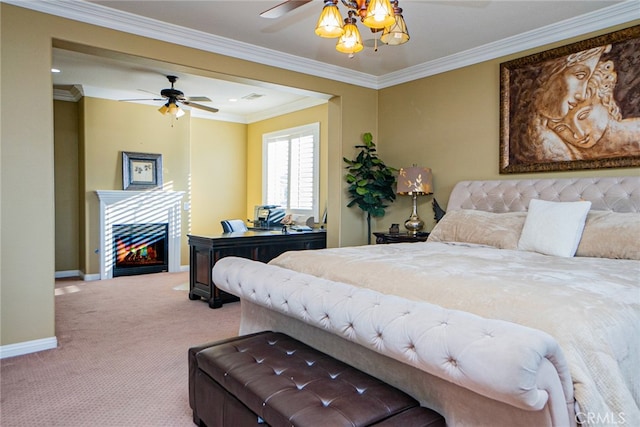 carpeted bedroom featuring crown molding