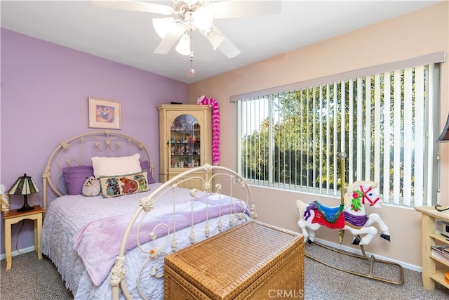 bedroom with carpet flooring and ceiling fan