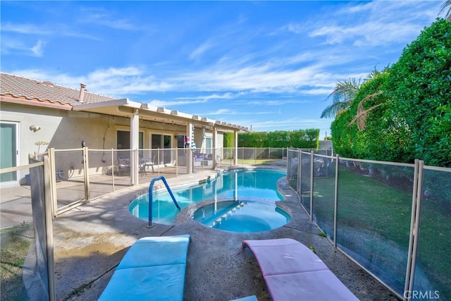 view of pool with an in ground hot tub and a patio