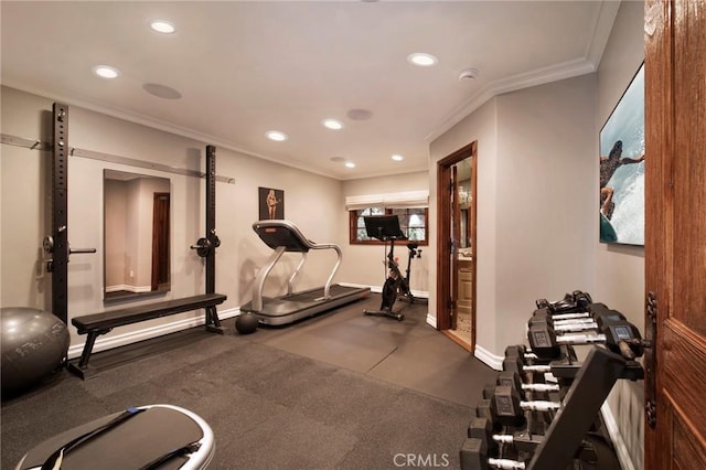 1330 Temple Hills Dr, Laguna Beach, CA 92651 - exercise room featuring recessed lighting, crown molding, and baseboards
