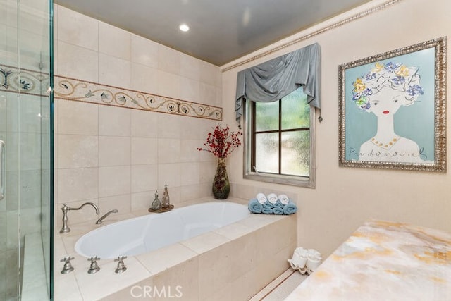 1330 Temple Hills Dr, Laguna Beach, CA 92651 - full bath featuring a garden tub, recessed lighting, and a tile shower