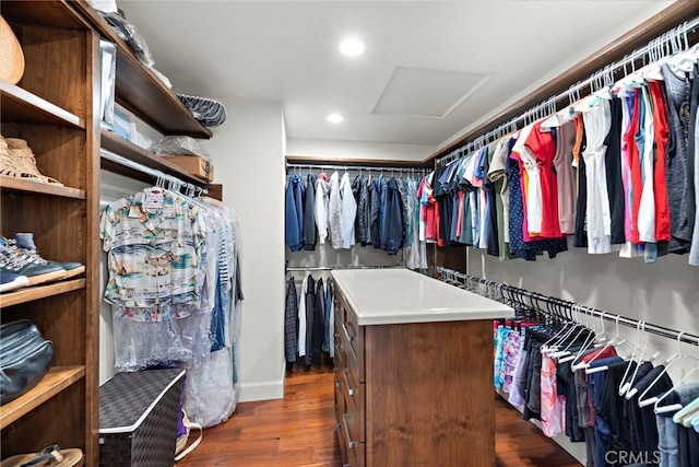 spacious closet featuring dark hardwood / wood-style floors