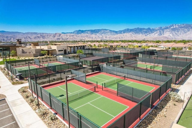 view of sport court featuring a mountain view