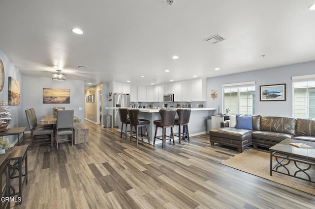 living room with light wood-type flooring