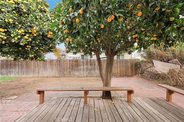 wooden terrace with a patio