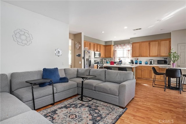 living room with light hardwood / wood-style flooring