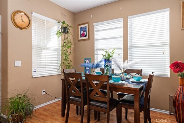 dining area featuring a healthy amount of sunlight and hardwood / wood-style flooring