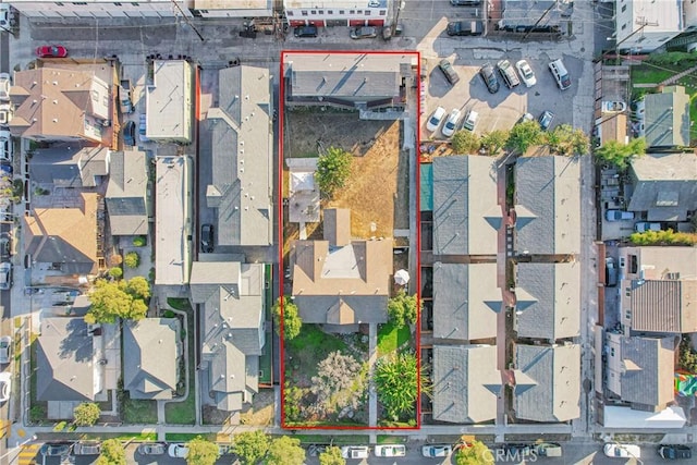 1048 E 5th St, Long Beach, CA 90802 - aerial perspective of suburban area featuring property parcel outlined