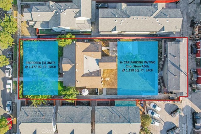 1048 E 5th St, Long Beach, CA 90802 - aerial perspective of suburban area featuring property parcel outlined