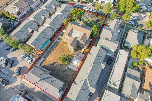 1048 E 5th St, Long Beach, CA 90802 - aerial perspective of suburban area featuring property boundaries highlighted