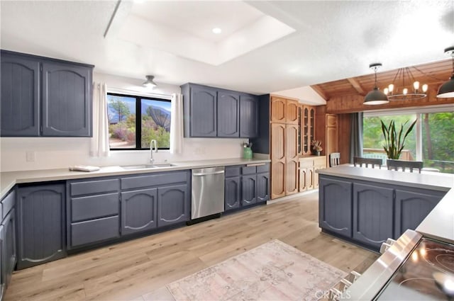 kitchen featuring a healthy amount of sunlight, dishwasher, pendant lighting, and sink