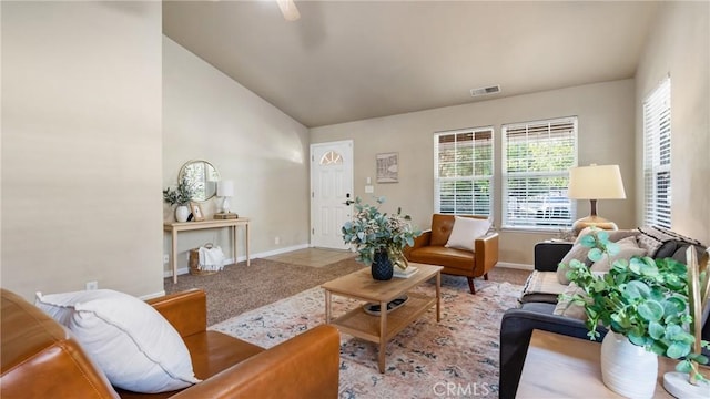 living room featuring light carpet