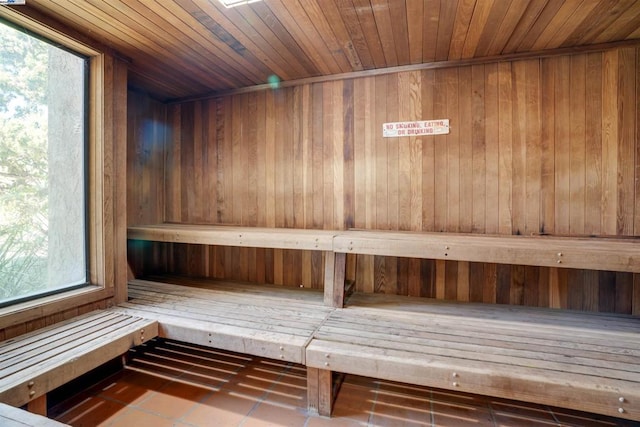 view of sauna / steam room with tile patterned flooring and plenty of natural light