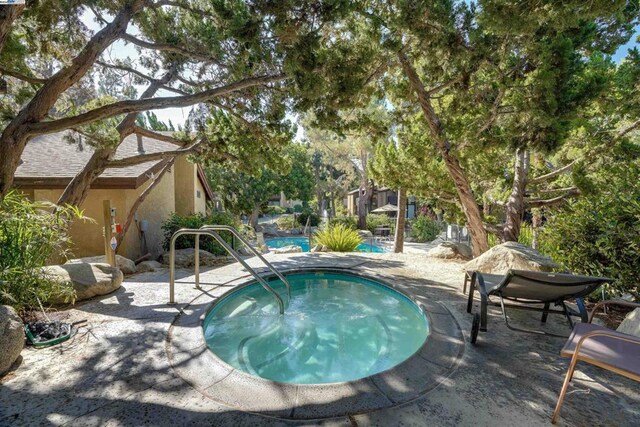 view of pool featuring a community hot tub and a patio