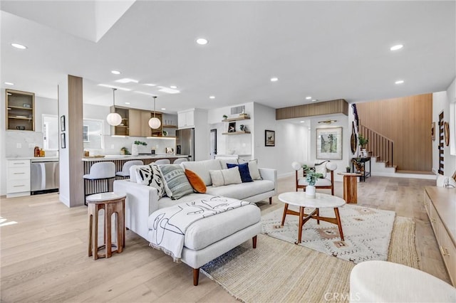 living room featuring light wood-type flooring