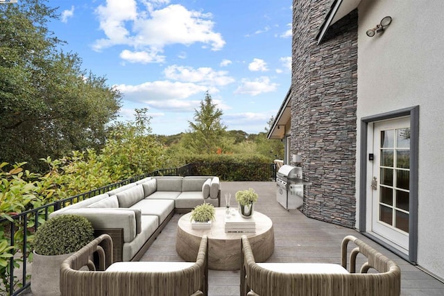 view of patio / terrace featuring area for grilling and an outdoor hangout area