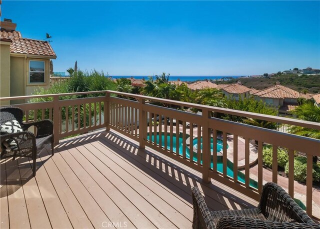 deck with a water view