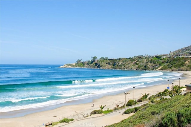 property view of water featuring a view of the beach