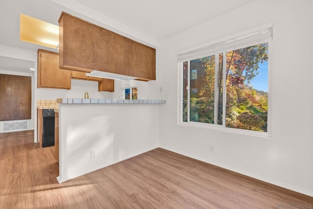 kitchen featuring light hardwood / wood-style floors and kitchen peninsula