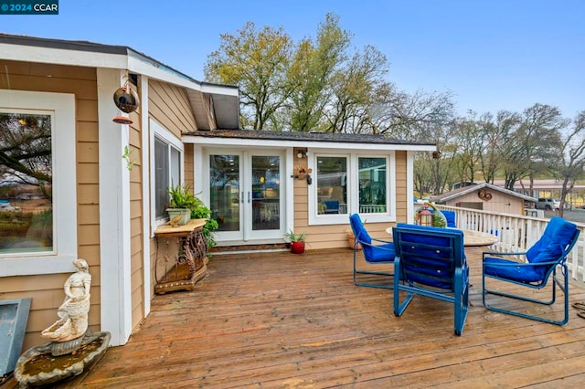 wooden terrace with french doors