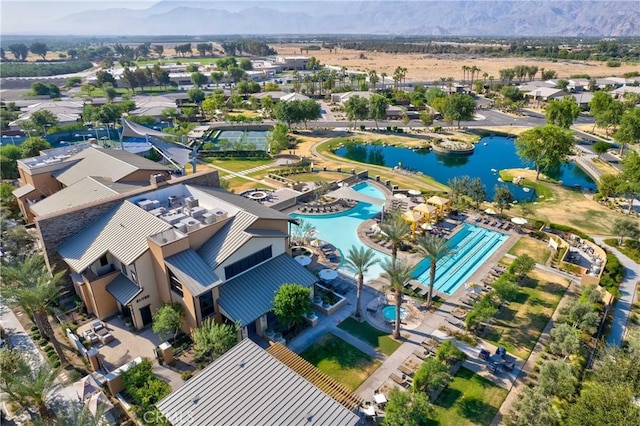 aerial view with a water view