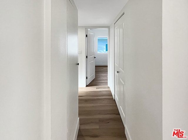 hallway featuring dark wood-type flooring