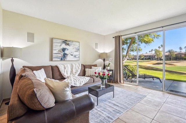 living room featuring light tile patterned floors