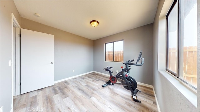 exercise area featuring light wood-type flooring