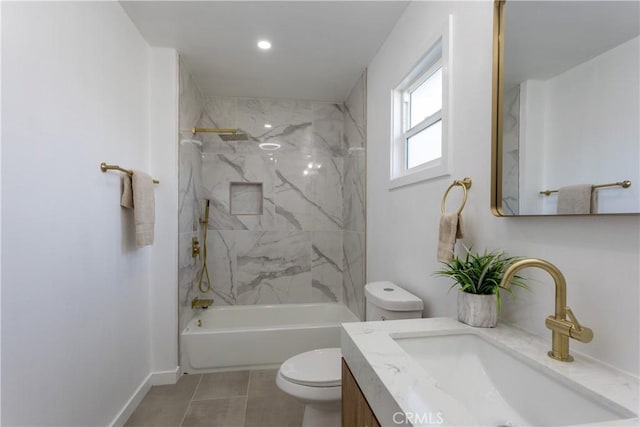 full bathroom with tile patterned floors, vanity, toilet, and tiled shower / bath