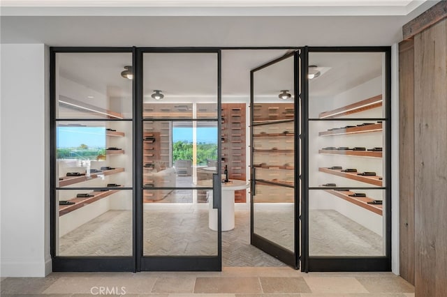 wine cellar with french doors