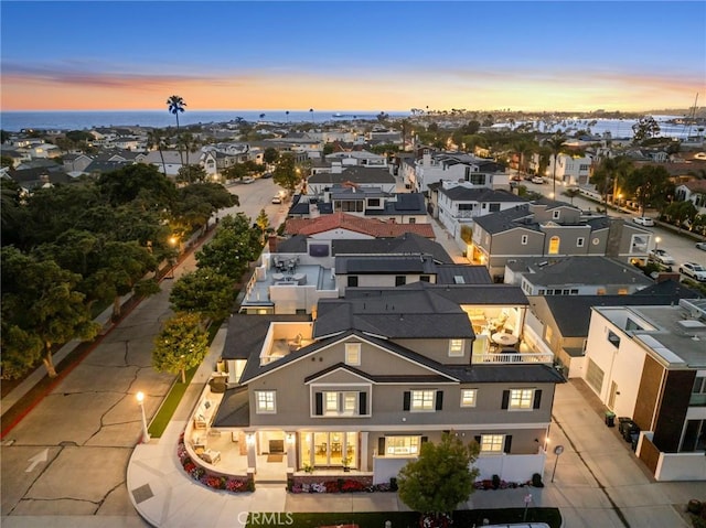 view of aerial view at dusk