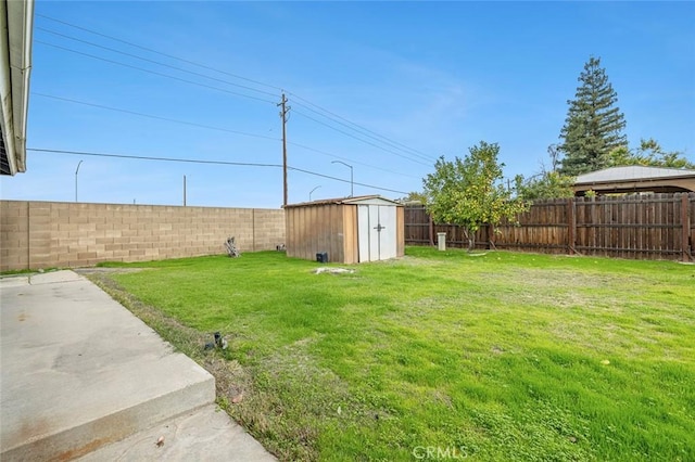 view of yard with a storage shed