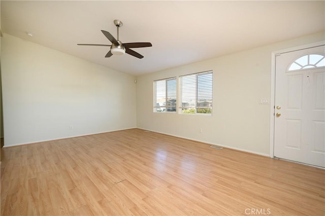 entrance foyer with light hardwood / wood-style floors and ceiling fan