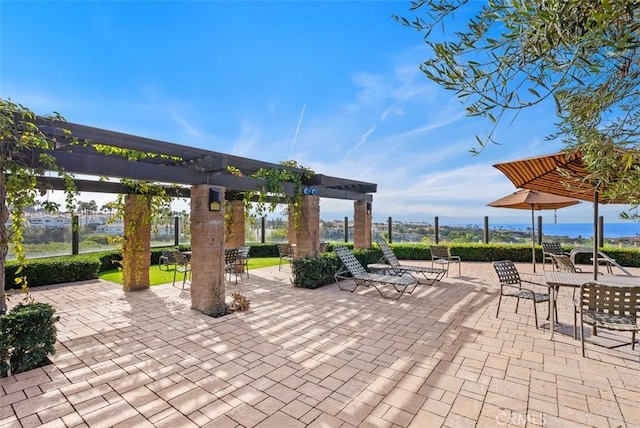 view of patio featuring a pergola