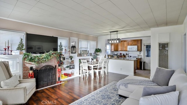 living room with dark wood-type flooring