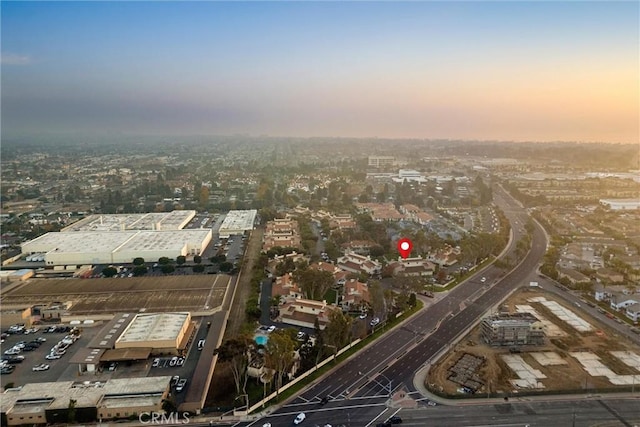 view of aerial view at dusk