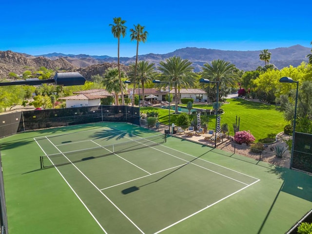 view of sport court featuring a mountain view